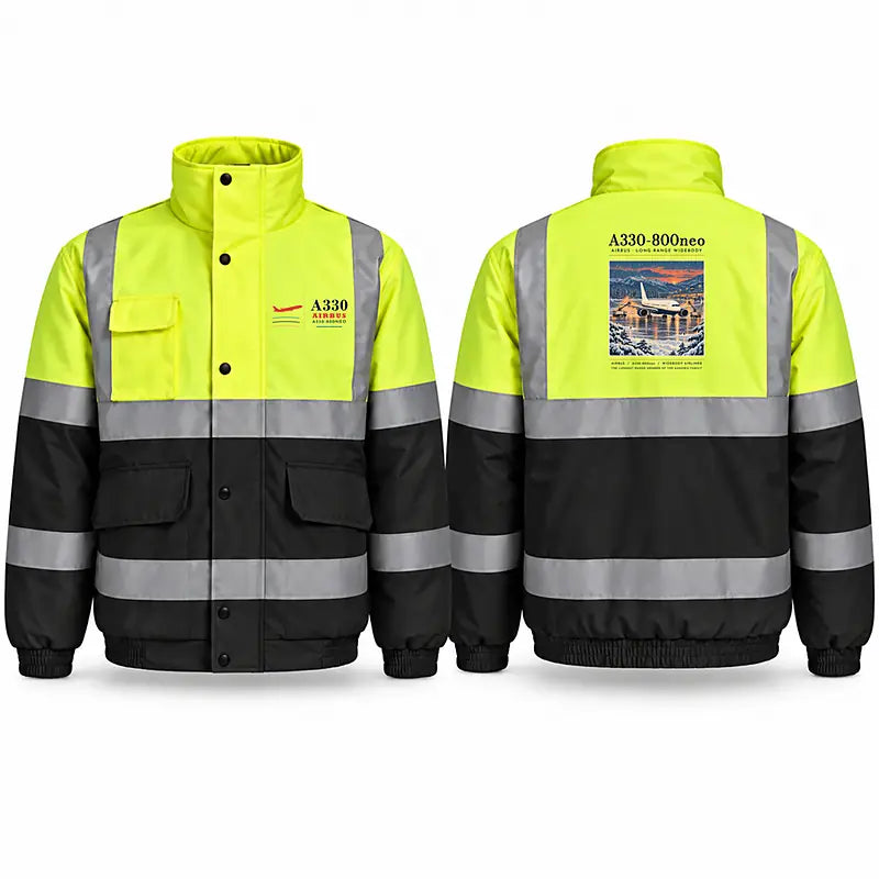 Airbus A330-800neo Reflective Winter Jackets - Poster - Fluorescent Yellow & Navy