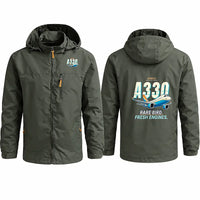 Thumbnail for Airbus A330-800neo Stylish Jackets - Hooded Windbreaker - Cartoon - Olive Green