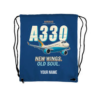 Thumbnail for Airbus A330-900neo - Drawstring Bag - Cartoon + Name - Blue