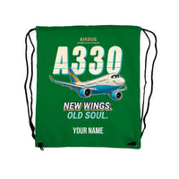 Thumbnail for Airbus A330-900neo - Drawstring Bag - Cartoon + Name - Green