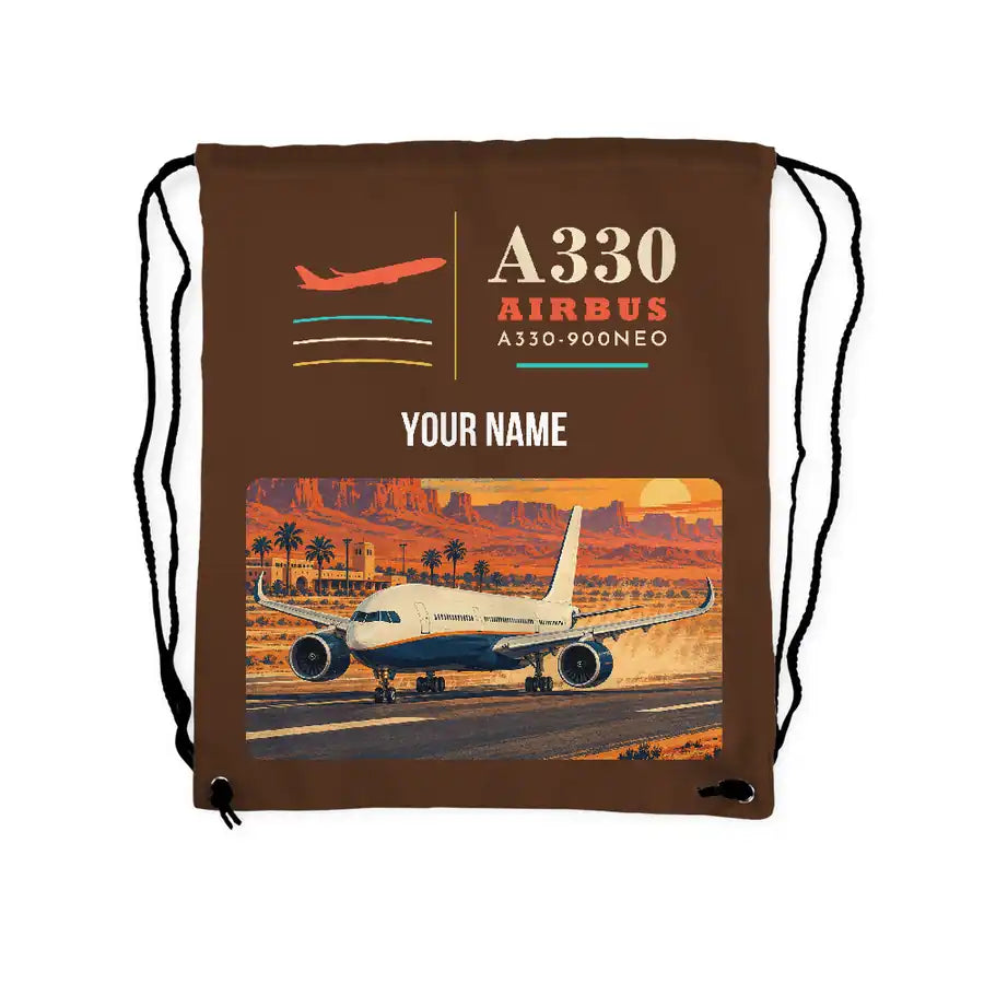 Airbus A330-900neo - Drawstring Bag - Classic + Name - Brown