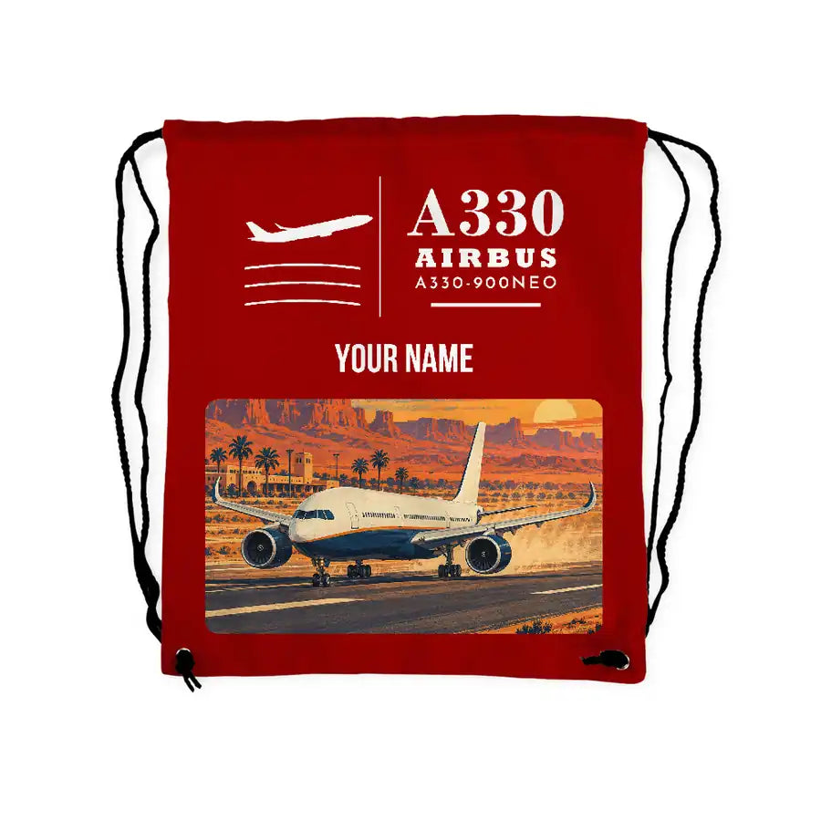 Airbus A330-900neo - Drawstring Bag - Classic + Name - Red