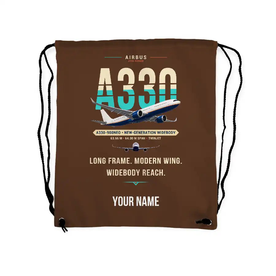 Airbus A330-900neo - Drawstring Bag - Original + Name - Brown