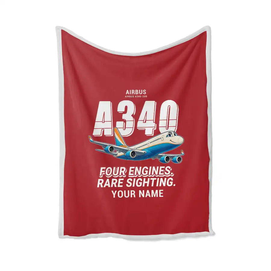 Airbus A340-200 - Cartoon + Name - Blanket - Red