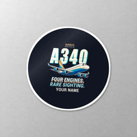 Thumbnail for Airbus A340-200 - Cartoon + Name - Circle Sticker - Close-up