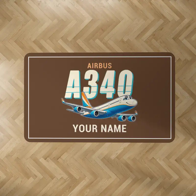 Airbus A340-200 - Cartoon + Name - Rectangle Carpet - Brown