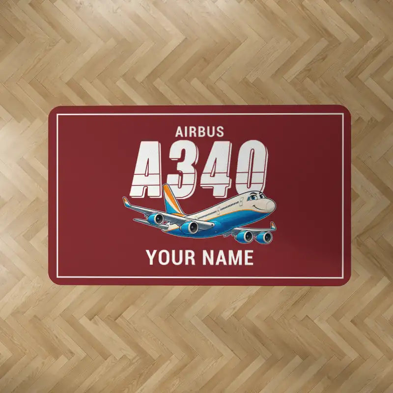 Airbus A340-200 - Cartoon + Name - Rectangle Carpet - Dark Red