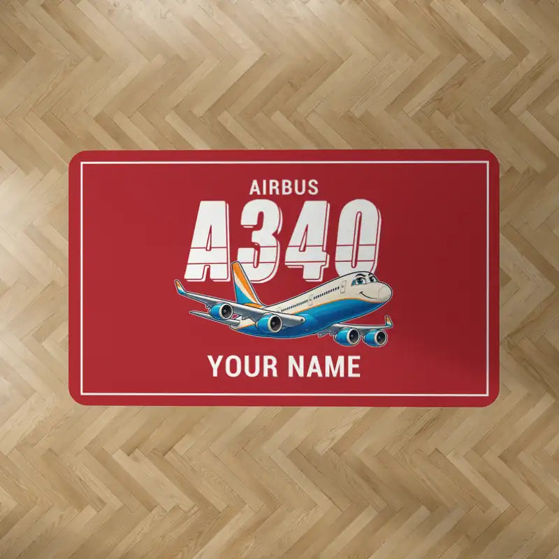 Airbus A340-200 - Cartoon + Name - Rectangle Carpet - Red