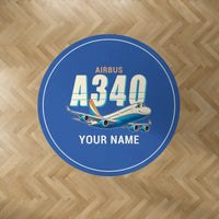Thumbnail for Airbus A340-200 - Cartoon + Name - Round Carpet - Blue