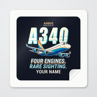 Thumbnail for Airbus A340-200 - Cartoon + Name - Square Sticker - Peel