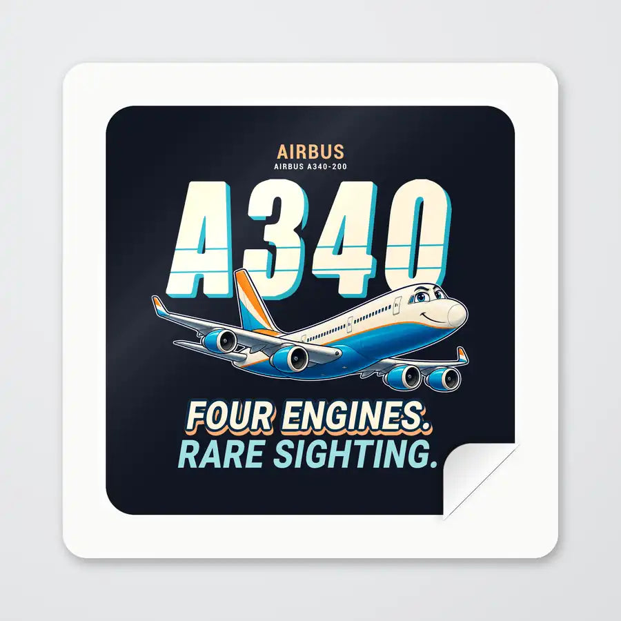 Airbus A340-200 - Cartoon - Square Sticker - Peel