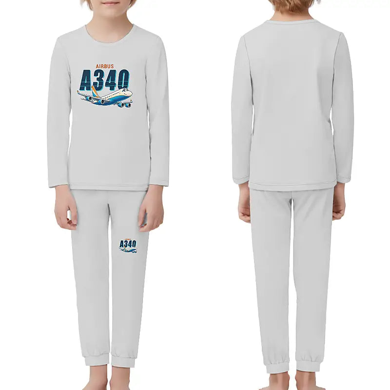 Airbus A340-200 - Children Pajamas - Cartoon Chest - Light Gray