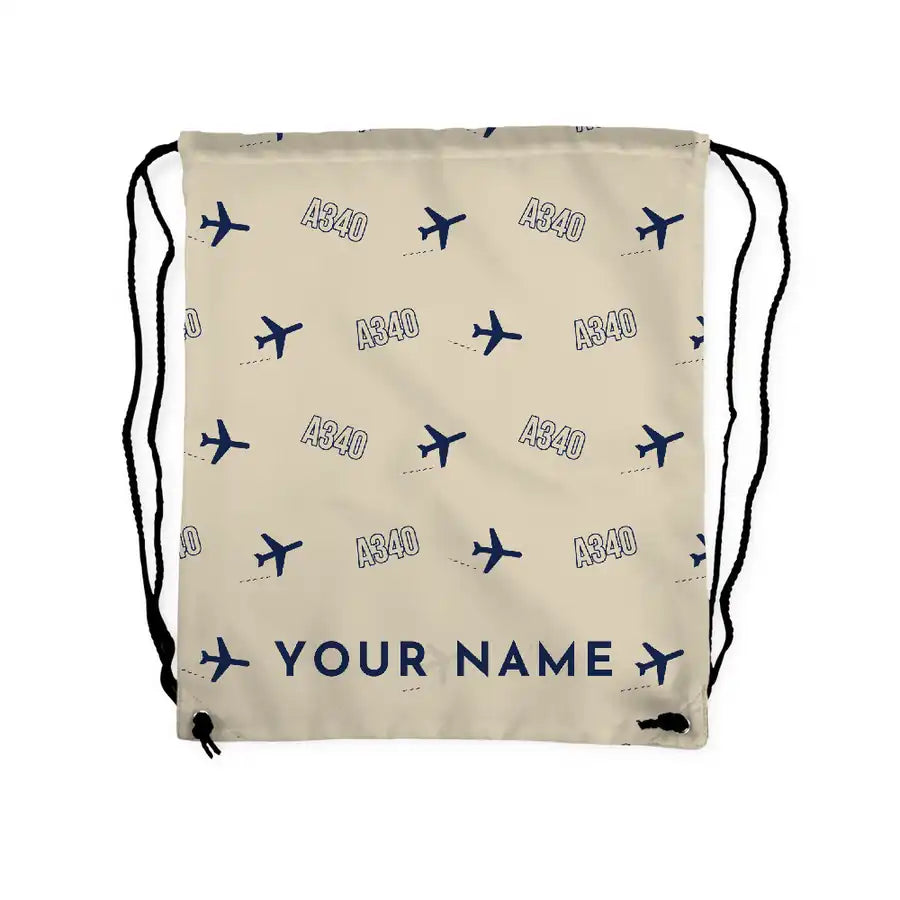 Airbus A340-200 - Drawstring Bag - 3D Pattern + Name - Beige