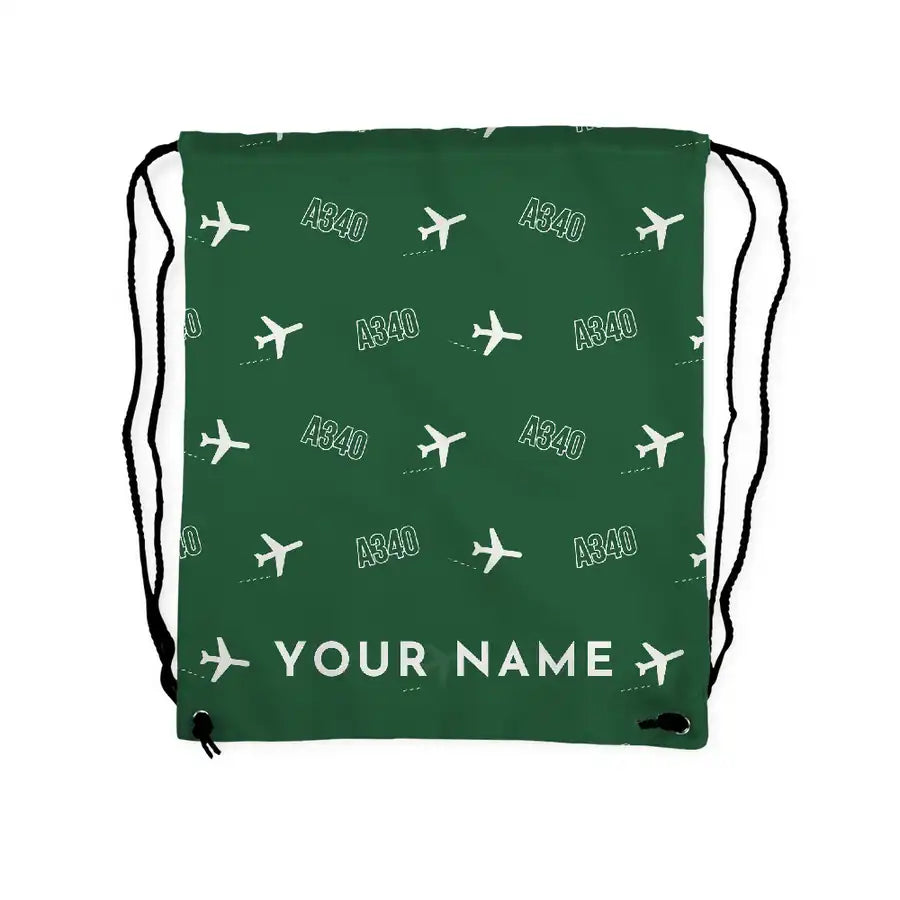 Airbus A340-200 - Drawstring Bag - 3D Pattern + Name - Green