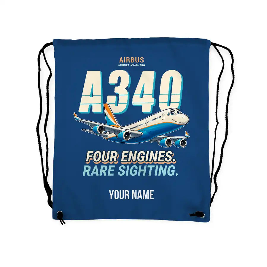 Airbus A340-200 - Drawstring Bag - Cartoon + Name - Blue