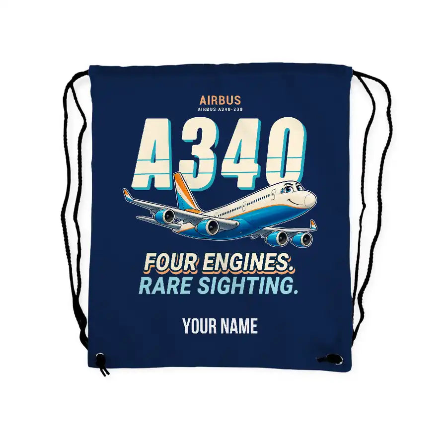 Airbus A340-200 - Drawstring Bag - Cartoon + Name - Dark Blue