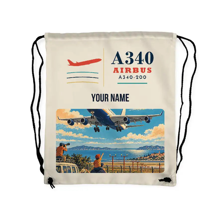 Airbus A340-200 - Drawstring Bag - Classic + Name - Beige