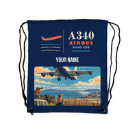 Thumbnail for Airbus A340-200 - Drawstring Bag - Classic + Name - Dark Blue