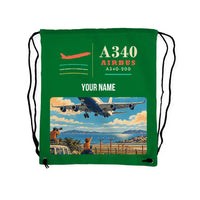 Thumbnail for Airbus A340-200 - Drawstring Bag - Classic + Name - Green