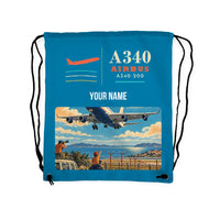 Thumbnail for Airbus A340-200 - Drawstring Bag - Classic + Name - Light Blue