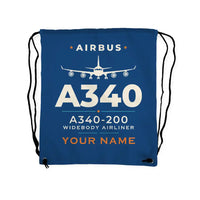 Thumbnail for Airbus A340-200 - Drawstring Bag - Heritage + Name - Blue
