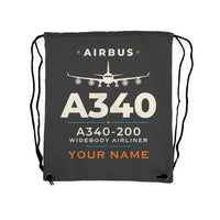 Thumbnail for Airbus A340-200 - Drawstring Bag - Heritage + Name - Gray