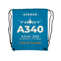 Thumbnail for Airbus A340-200 - Drawstring Bag - Heritage + Name - Light Blue