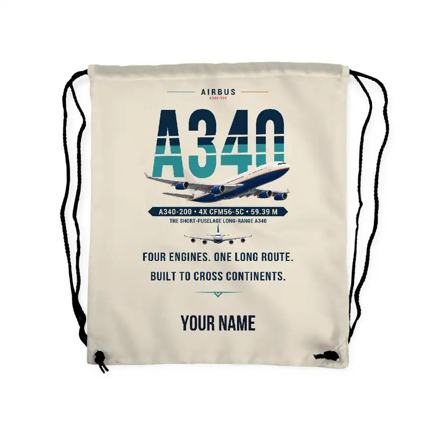 Airbus A340-200 - Drawstring Bag - Original + Name - Beige