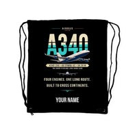Thumbnail for Airbus A340-200 - Drawstring Bag - Original + Name - Black