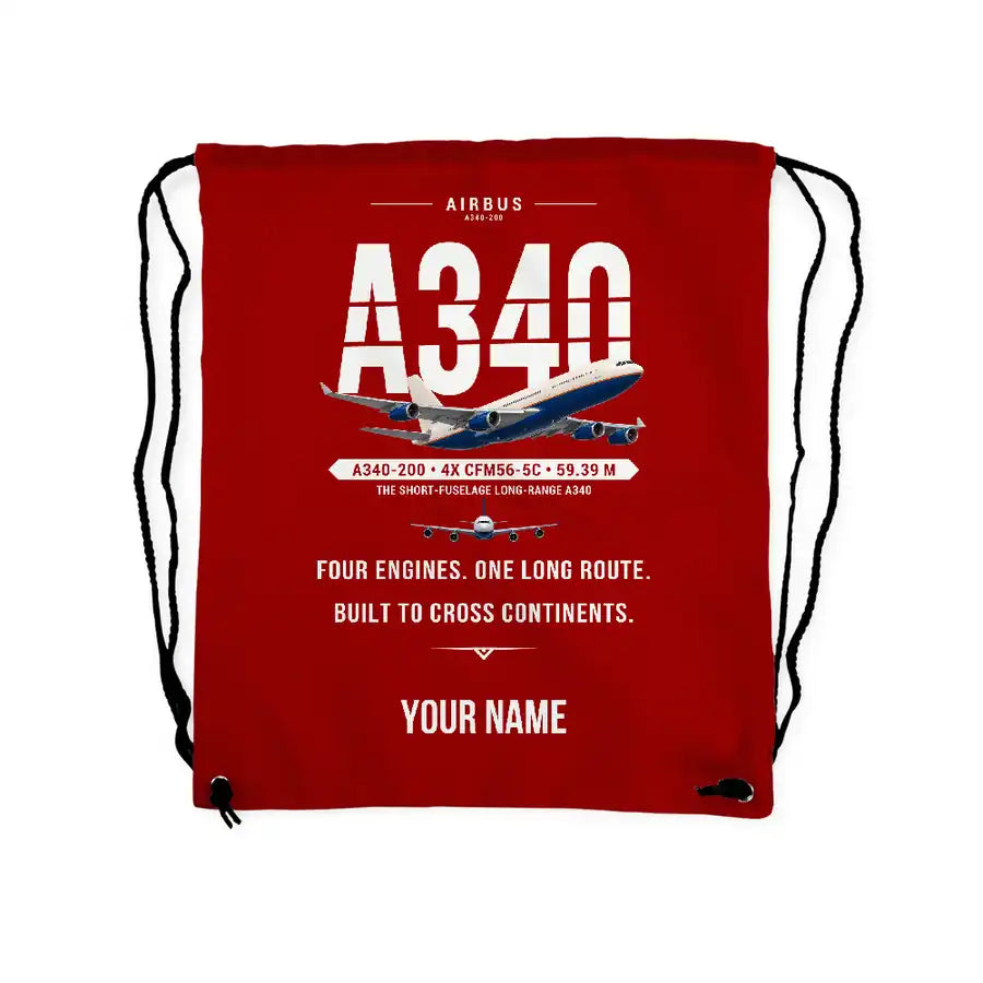 Airbus A340-200 - Drawstring Bag - Original + Name - Red