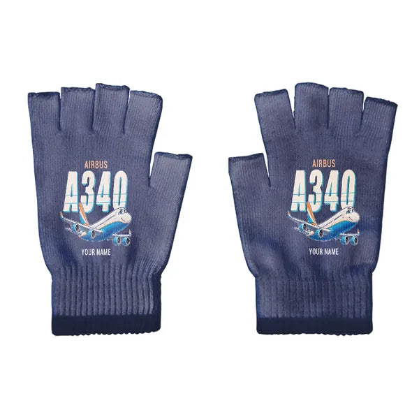 Airbus A340-200 - Gloves - Cut - Cartoon + Name - Navy Blue