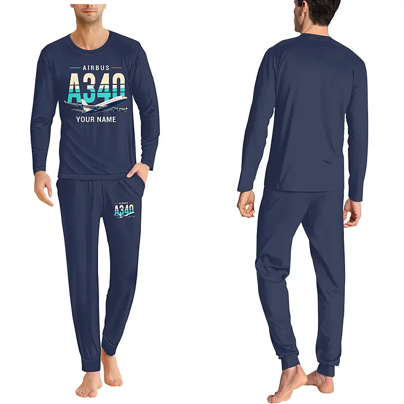 Airbus A340-200 - Men Pajamas - Original Chest + Name - Navy Blue