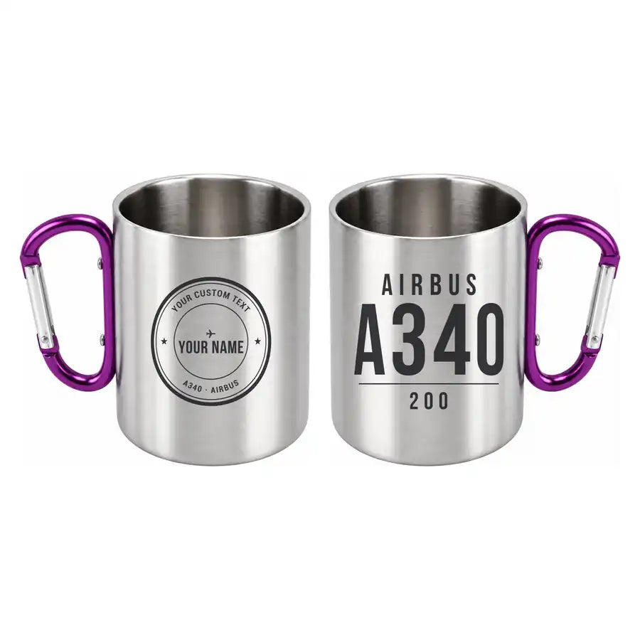 Airbus A340-200 - Outdoors Mug - Tag + Name - Purple