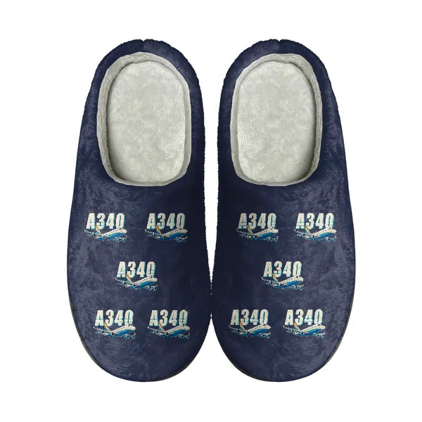 Airbus A340-200 - Slippers - Cotton - Cartoon Pattern - Navy Blue