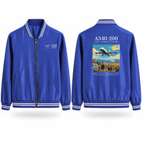 Thumbnail for Airbus A340-200 Stylish Jackets - Baseball Collar - Poster - Royal Blue