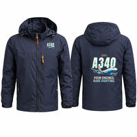 Thumbnail for Airbus A340-200 Stylish Jackets - Hooded Windbreaker - Cartoon - Navy Blue