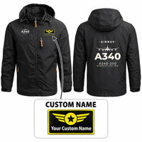 Thumbnail for Airbus A340-200 Stylish Jackets - Hooded Windbreaker - Heritage + Name - Black