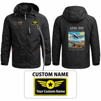 Thumbnail for Airbus A340-200 Stylish Jackets - Hooded Windbreaker - Poster + Name - Black