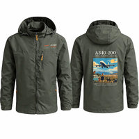 Thumbnail for Airbus A340-200 Stylish Jackets - Hooded Windbreaker - Poster - Olive Green