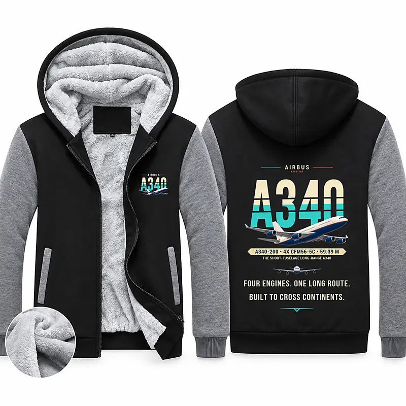 Airbus A340-200 Zipped Sweatshirts - Original - Black & Gray