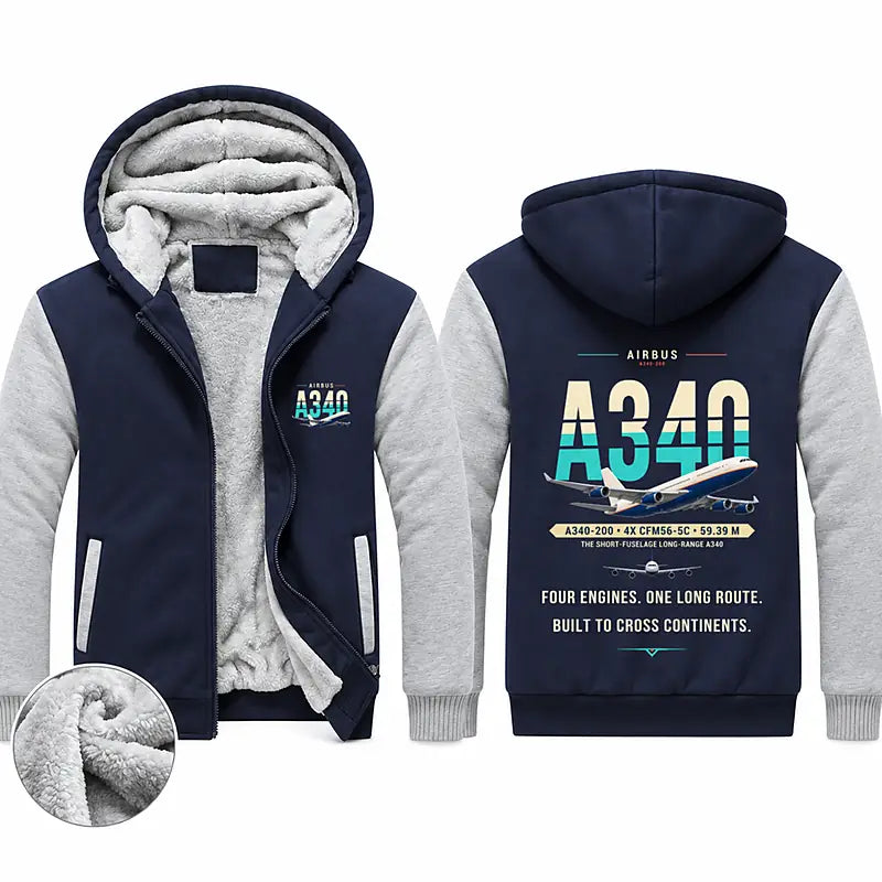 Airbus A340-200 Zipped Sweatshirts - Original - Navy & Gray