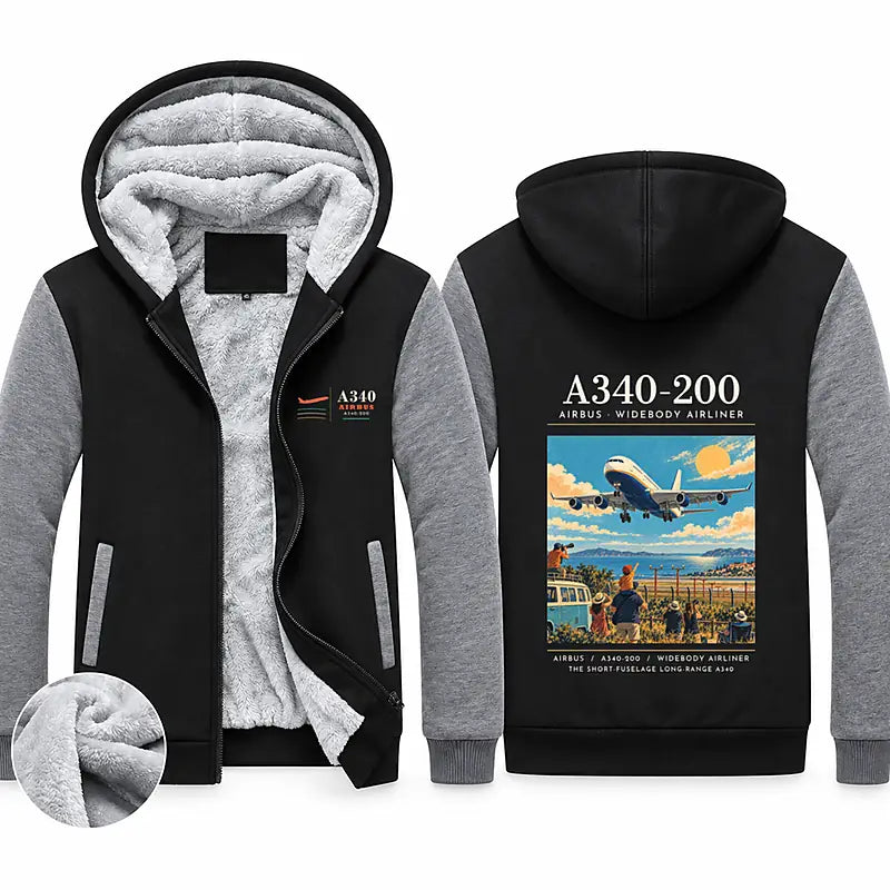 Airbus A340-200 Zipped Sweatshirts - Poster - Black & Gray