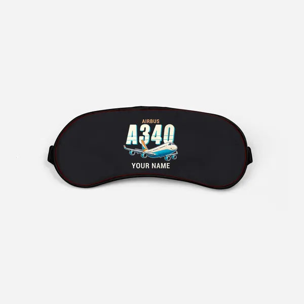 Airbus A340-300 - Cartoon + Name - Sleep Mask - Black