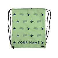Thumbnail for Airbus A340-300 - Drawstring Bag - 3D Pattern + Name - Light Green