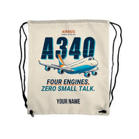 Thumbnail for Airbus A340-300 - Drawstring Bag - Cartoon + Name - Beige