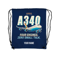 Thumbnail for Airbus A340-300 - Drawstring Bag - Cartoon + Name - Dark Blue