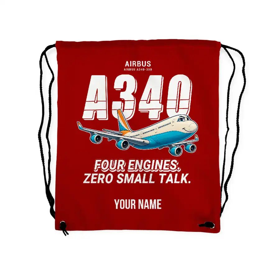 Airbus A340-300 - Drawstring Bag - Cartoon + Name - Red