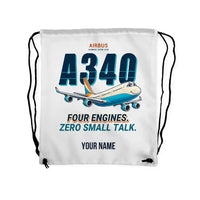 Thumbnail for Airbus A340-300 - Drawstring Bag - Cartoon + Name - White