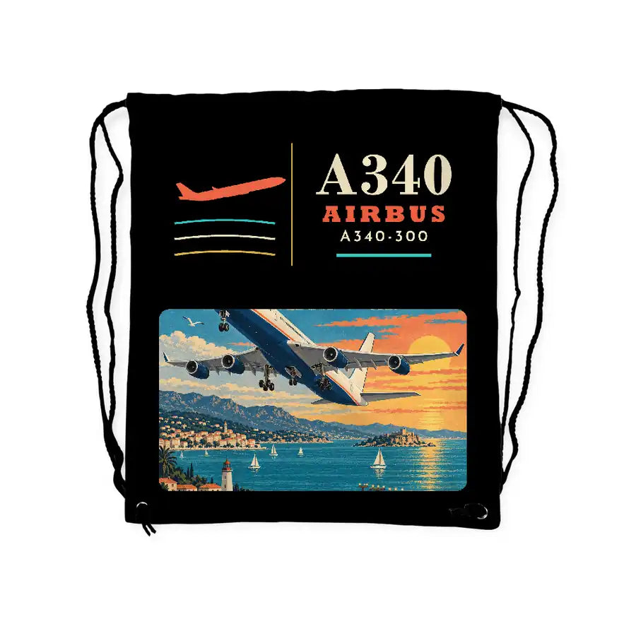 Airbus A340-300 - Drawstring Bag - Classic - Black