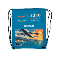 Thumbnail for Airbus A340-300 - Drawstring Bag - Classic + Name - Light Blue